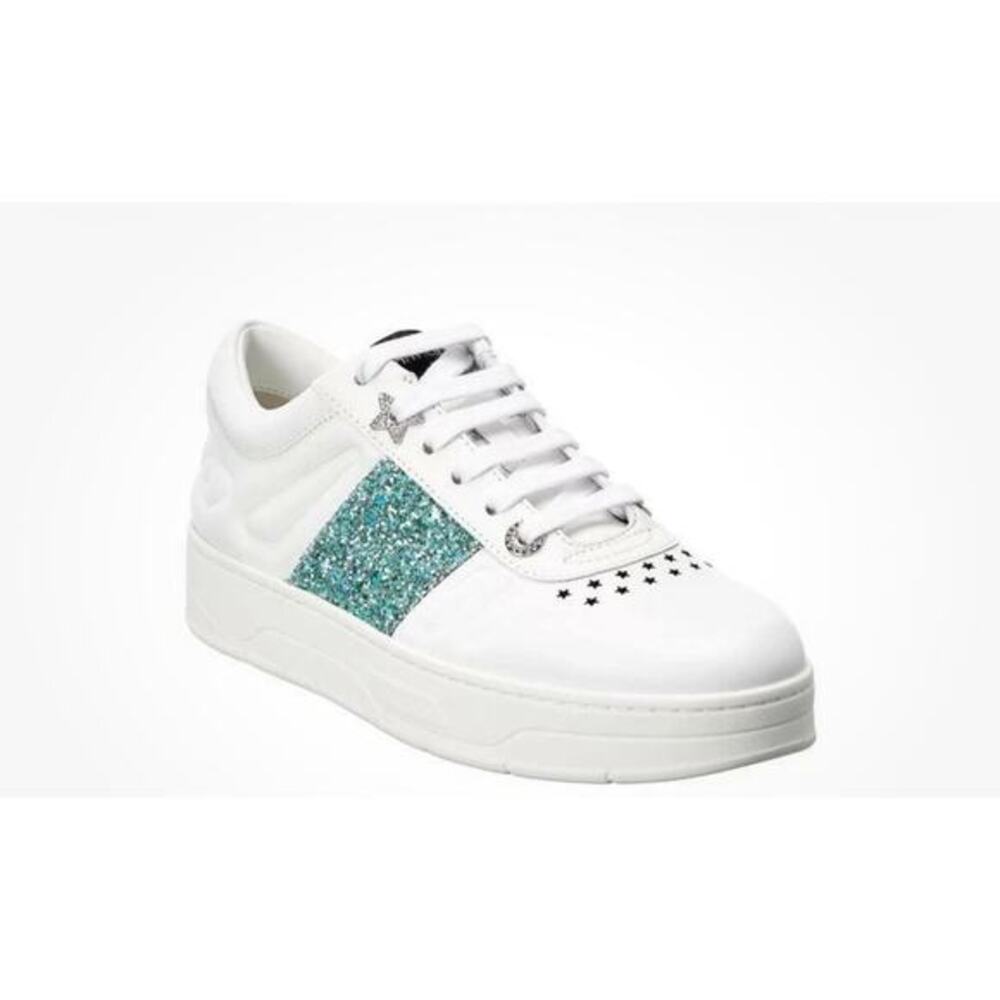 Jimmy Choo Hawaii Glitter Stripe Flatform Sneakers Size 37.5